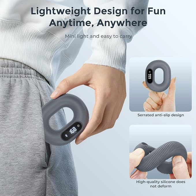 Smart Donut Fidget Toys Adults - Bluetooth Connected Silicone Grip Strength Trainer with App Games & Video Remote Control, Portable Hand Therapy Exercise for Relief and Fitness (40 LB)