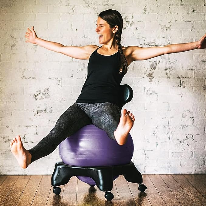 Exercise Ball Chair for Adults and Teenagers with Autism, Home Yoga Ball Chair for Balance/Flexibility/Maintaining Good Posture, Easy to Assemble