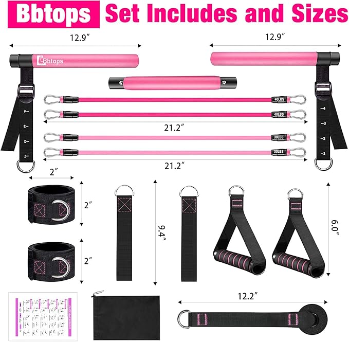 Pilates Bar Kit with Resistance Bands,Pilates Bar with Stackable Bands Workout Equipment for Legs,Hip,Waist and Arm,Exercise Fitness Equipment for Women & Men Home Gym Yoga Pilates