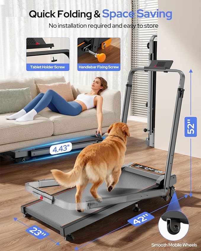 Treadmill Walking Pad with 12% Incline & Height Adjustable Handle Bar, Trisomy 4 in 1 Walking Pad with Handle Bar, 350LBS Foldable Walking Pad Treadmill with Incline for Home, 3.5HP Small Treadmills
