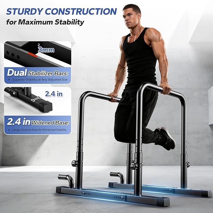2026 Upgraded Dip Bars 880LBS Heavy Duty Dip Bar Station Height & Width Adjustable Parallel Bars for Full Body Strength Training Dip Stands Calisthenics Equipment for Home Push Up Bar