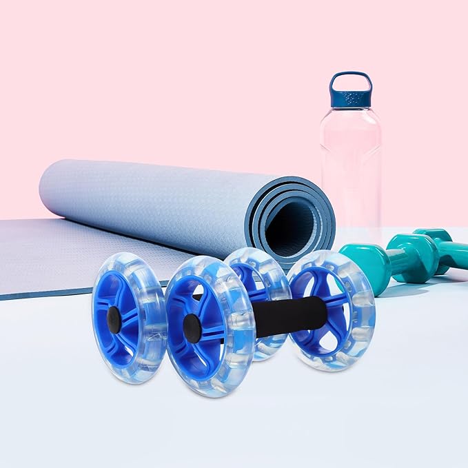 IMIKEYA Twin-wheel Fitness Roller Ab Exercise Wheel Core Trainer for Men Women Blue, Abdominal Muscle Strengthening and Weight Loss Equipment for Home Workout