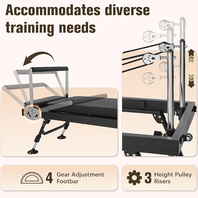 Generic Adjustable Fitness Equipment with Springs Resistance 78 in Folds Up Pilate Bed 300 LBS Capacity Smooth Glide Carriage Pilates Reformer for Home and Studio Use