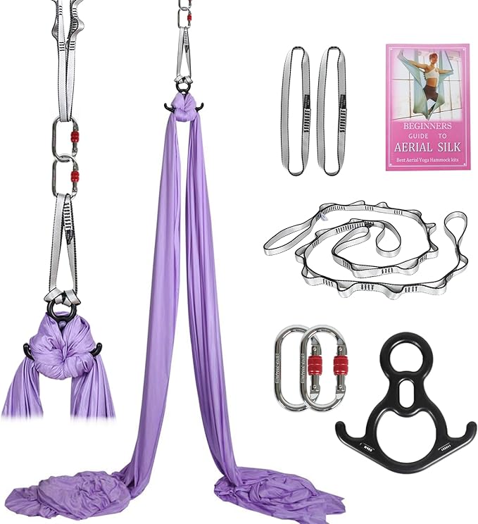 Aerial Silks Kit & Aerial Yoga Hammock - 11Yd Premium Fabric with Hardware - Easy Setup for Flying Yoga, Aerial Swing & Fitness - Supports Up to 14ft Rigging