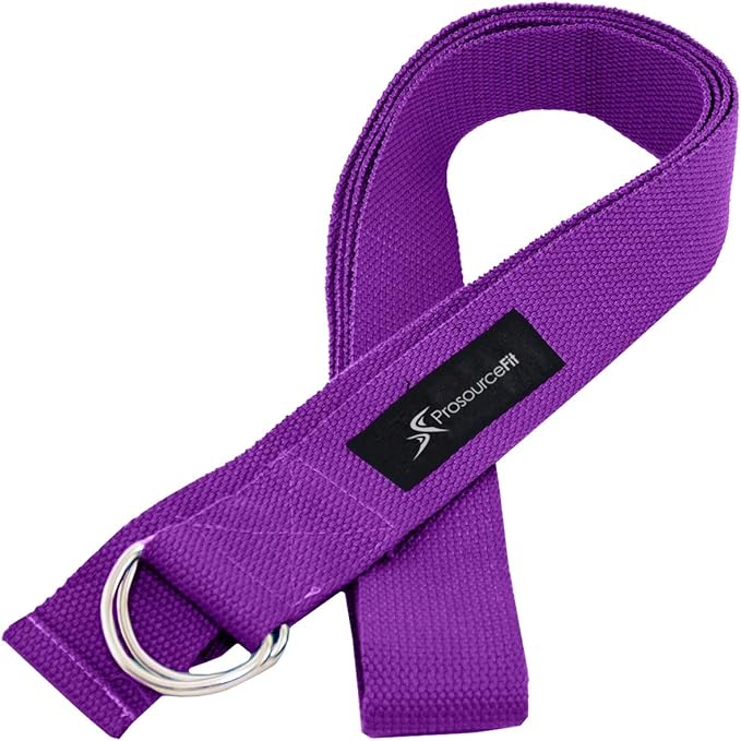 ProsourceFit Metal D-Ring Yoga Strap 8’ Durable Cotton for Stretching and Flexibility