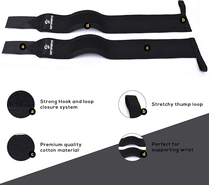 AQF Wrist Wraps for Weightlifting - USPA & IPL Approved 18" Gym Wrist Support with Thumb Loop - Heavy Duty Lifting Wrist Straps for Fitness, Workout, Powerlifting, & Bodybuilding (Pair)