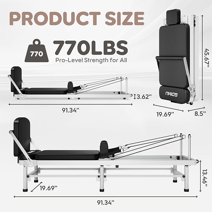 Pilates Reformer, 91" Foldable Reformer Pilates Machine with High & Low Mode, 3 in 1 Pilates Equipment for Home Use with Springs & Cords and Jumpboard