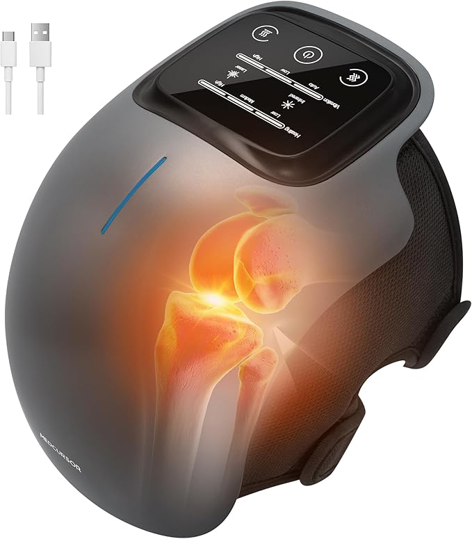 Medcursor Knee Massager with Heat, Cordless Heated Knee Massage for Pain Relief with 3 Heating Levels, 3 Vibration Modes, LED Screen, Adjustable Straps, Gift for Men and Women