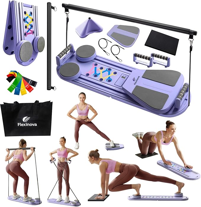 Reformer Pilates Board - Multi Functional Pilates Board - Home Workout Pilates Kit - Reformer Set for Home - Abs Trainer - Resistance Bands