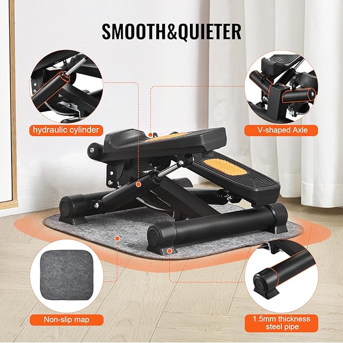 VEVOR Stair Stepper, Mini Stepper for Exercise at Home, Hydraulic Fitness Stepper with Resistance Bands, Full Body Workout Cardio Equipment, Stair Climber