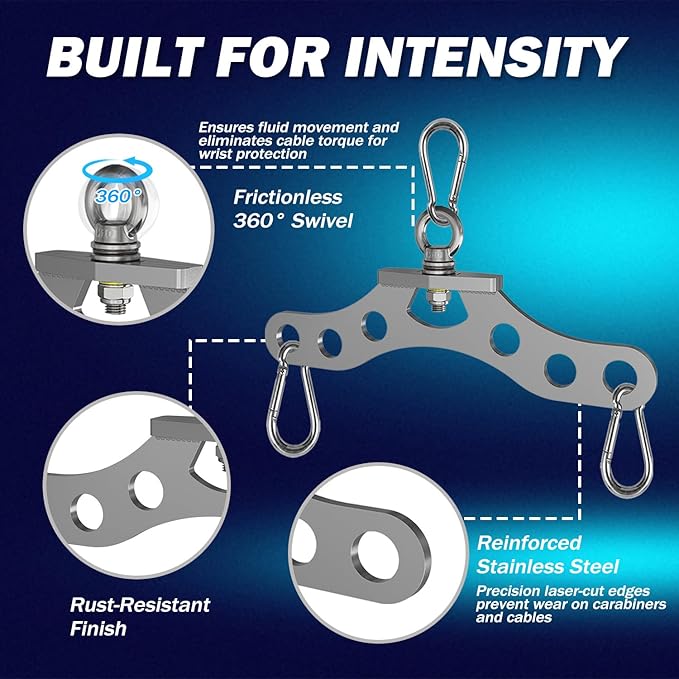 J Bryant Stainless Steel Double to Single Pulley Adaptor Plate for Cable Machine – Fitness Dual Pulley Connector with 3 Carabiners for LAT Pulldown, Triceps Pushdown, and T Bar Row Accessories