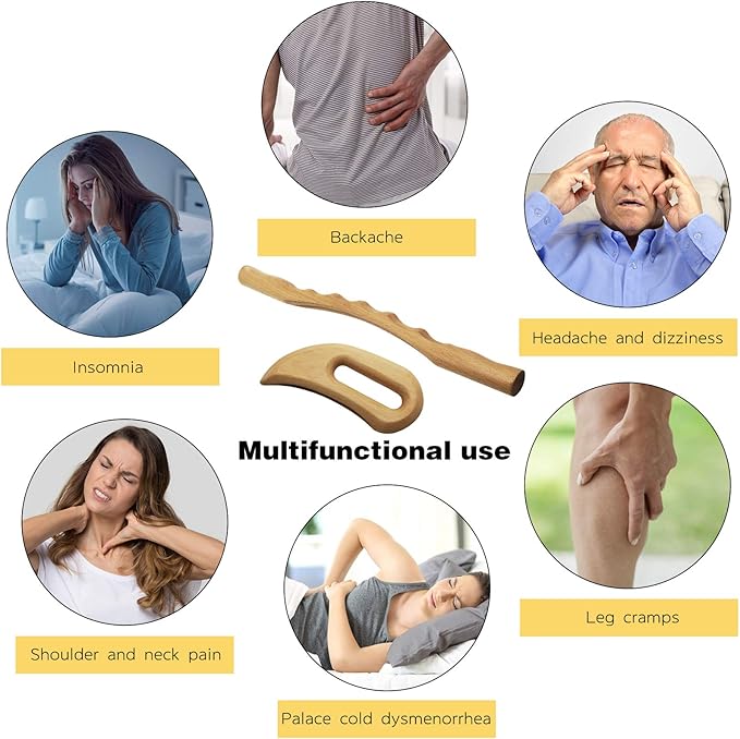 Openfly 2 PCS Wooden Gua Sha Massage Tools, Wood Massage Tools Includes Wood Therapy Massage Tools Lymphatic Drainage Tool, Wood GuaSha Tool for Anti Cellulite, Maderotherapy