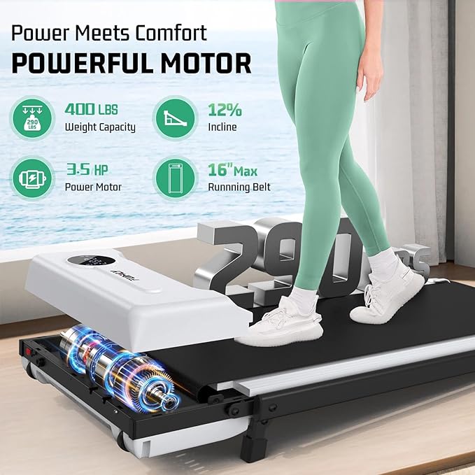 FUNMILY Upgrade Walking Pad Folding Treadmill with 12%/15% & Handle Bar, 3.5HP Foldable Under Desk Compact Treadmills for Home/Office/Gym, 400+lb Capacity, Shock Absorption