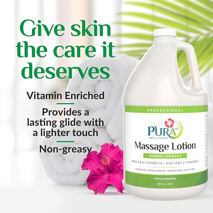 Herbal Therapy 1 Gallon Massage Lotion, Aloe Vera, Professional, Massage Therapy, Deep Tissue, Unscented, Hypoallergenic, Natural Ingredients, Skin Hydrating, Moisturizing, Muscle Relief
