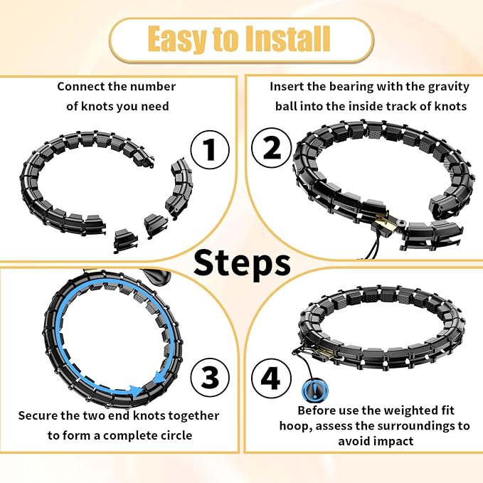 65 Inch Adjustable Fitness Waist Hoop – 32 Detachable Links, Quiet Non-Drop Fitness Tool for Adults Weight Loss, Plus Size Exercise Hoop for Women & Beginners