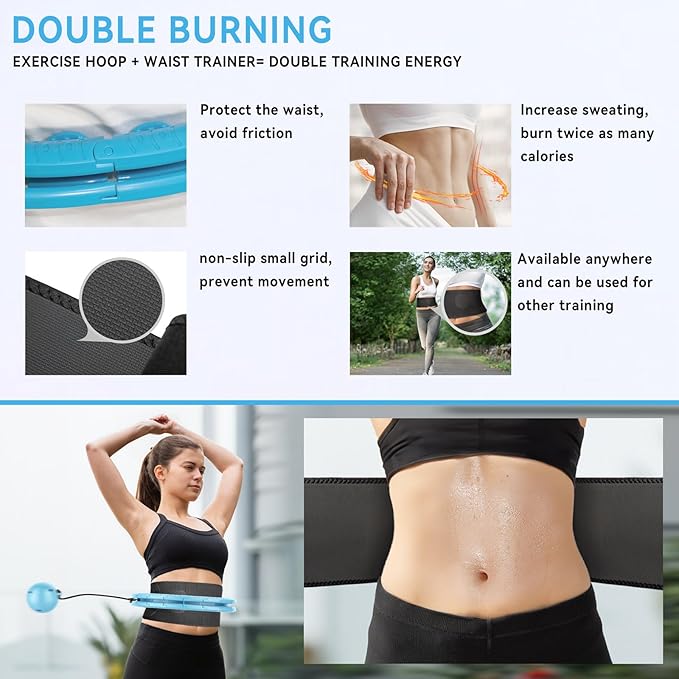 Weighted Fitness Hoop for Adults Weight Loss,Infinity Weighted Hoop Plus Size with Sweat Belt,Waist Trainers for Women,Exercise Hoop Womens Weight Loss at Home