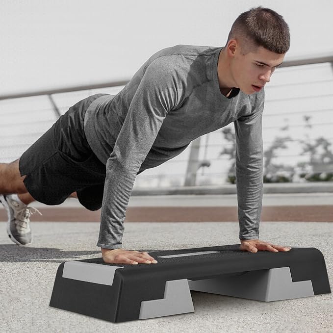 Aerobics Stepper Platform for Exercise Adjustable Compact Workout Step for Cardio, Core and Strength Training