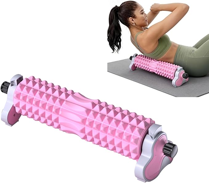 Foam Roller with Detachable Stand, 18” Deep Tissue Massage Roller, 3-Level Height Adjustable Support, Beginner-Friendly Design for Home Workout & Muscle Recovery - Pink