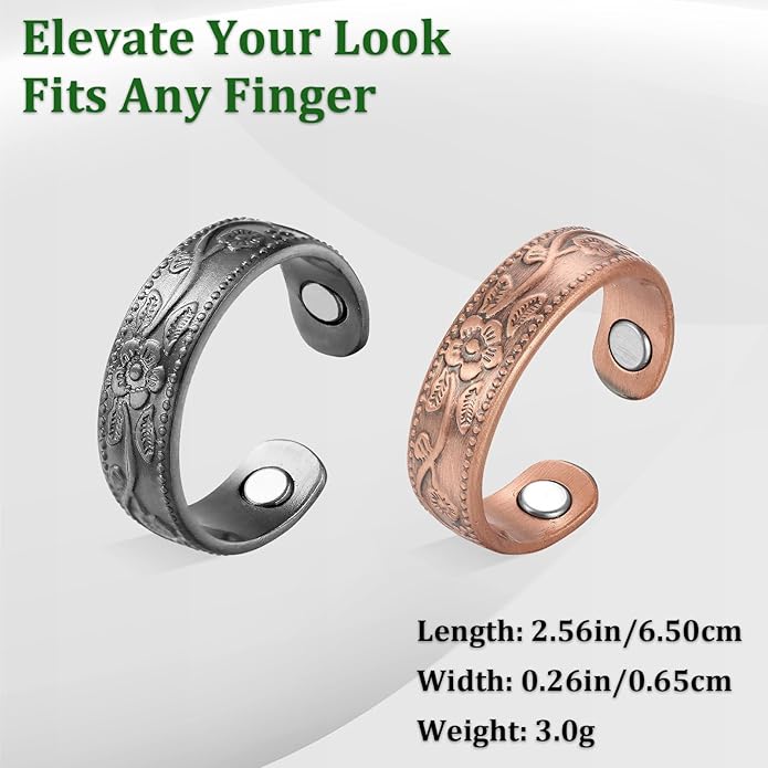 Magnetic Copper Rings Set for Women, Elegant Lymphatic Jewelry Gifts, Vintage Adjustable Vine Design