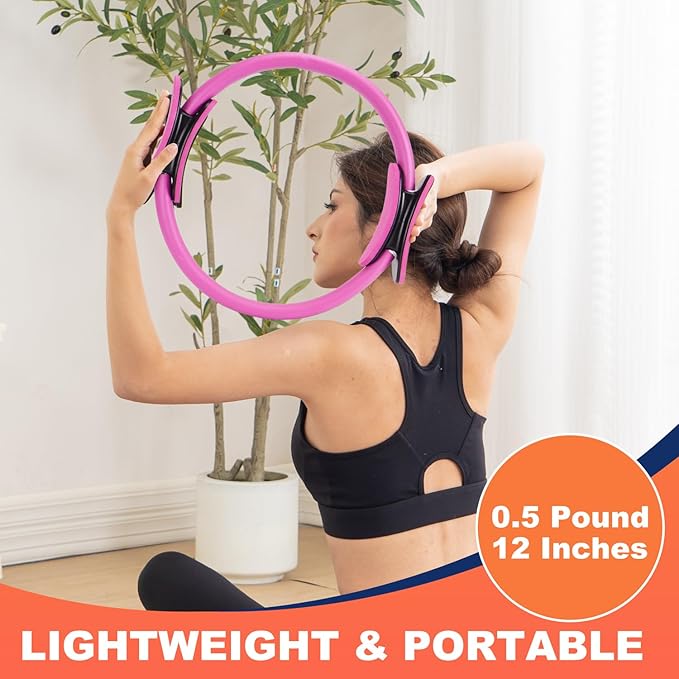 Tsikavo Pilates Ring, Pilates Ring Circle and Ball Set, 12 Inch Magic Circle Pilates Ring,9 Inch Small Exercise Ball,Resistance Bands Set, Home Pilates Equipment for Women