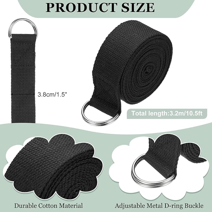 Yoga Strap for Stretching, Athletic Stretch Band with Adjustable Metal D Ring Buckle Yoga Bands
