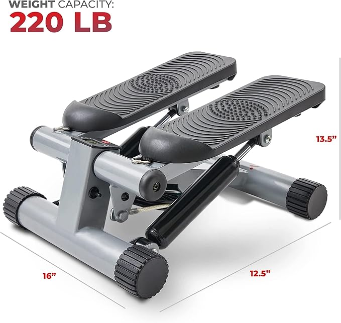 Sunny Health & Fitness Mini Stepper Machine, Stair Stepper Exercise Equipment with Resistance Bands for Home Workout + Exercise Vinyl 18 KG Dumbbell Set Hand Weights for Strength Training - NO.087