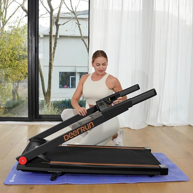 DeerRun Foldable Treadmill for Home with 6% Manual Incline & Handlebar, Compact Folding Walking Pad Treadmill for Walking, Jogging & Running, 0.6-7.5 MPH, 300 lb Capacity, App & Remote Control