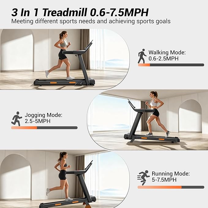 LONTEK Treadmills for Home with 15% Incline & Led Screen, 7-Layer Shock-Absorbing Foldable Treadmill with Handle Bar Up to 400lbs Capacity, 3.0HP Quiet Walking Pad Treadmill 0.6-7.5MPH