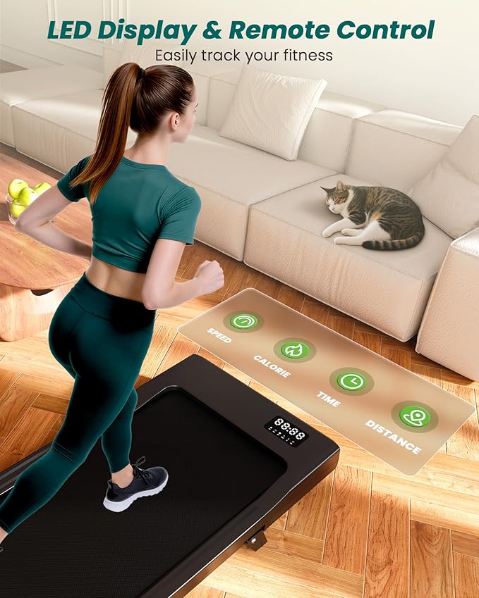 DeerRun Under Desk Walking Pad Treadmill for Home Office & Small Spaces, 6% Manual Incline, 0.6–3.8 MPH Walking Speed, 2.5 HP, 300 lb Capacity, App & Remote Control