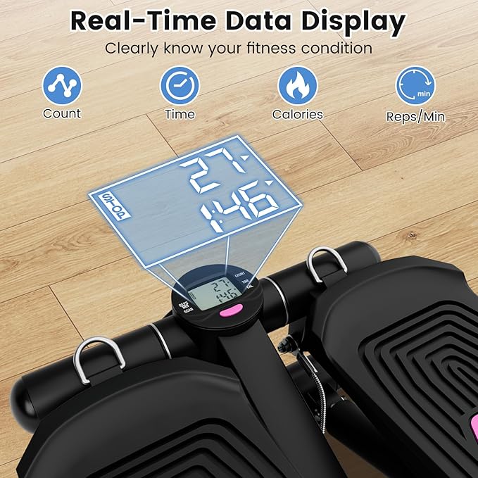 Mini Stair Steppers for Exercise at Home, Hydraulic Step Climber Machine with Resistance Bands & LCD Monitor, Portable Under Desk Stepper for Full Body Cardio Workout