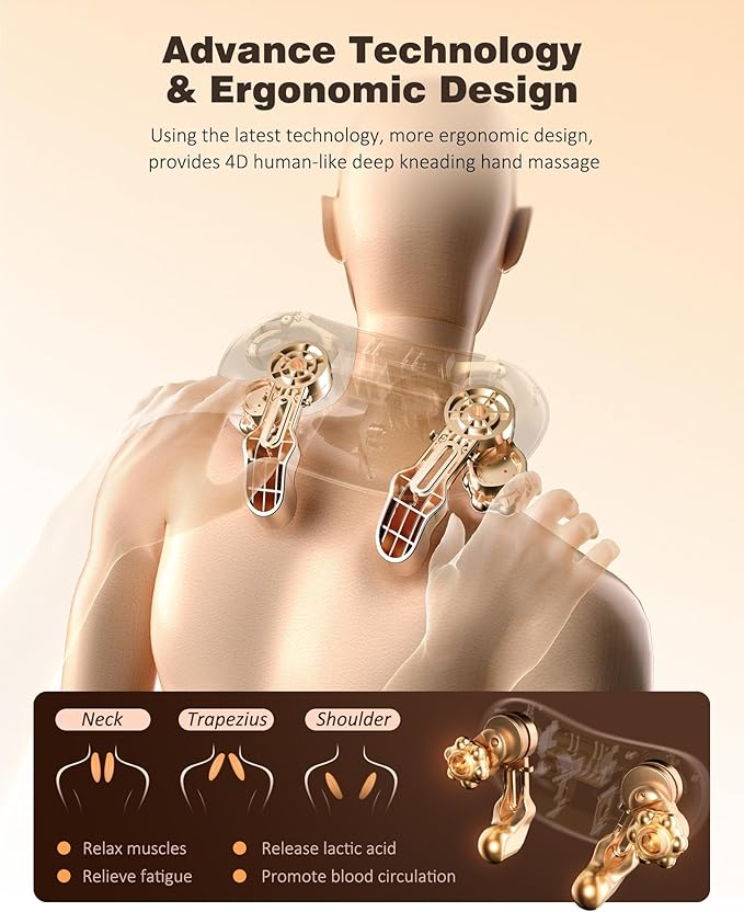 Neck and Shoulder Massager with Heat, Cordless Back and Neck Massager for Pain Relief, Upgraded Graphene Heating, 4D Shiatsu Deep Kneading for Shoulder, Back & Leg, Portable Gift for Dad, Mom & Friend