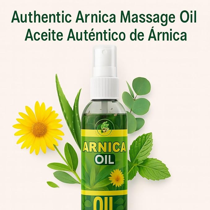 Arnica Sore Muscle Massage Oil(Aceite) – 6 fl oz – Natural Concentrated Body Oil for Muscles, Joints & Massage Therapy – Fast-Absorbing – Fresh Herbal Aroma – Soothing Relief – Daily Use Solution