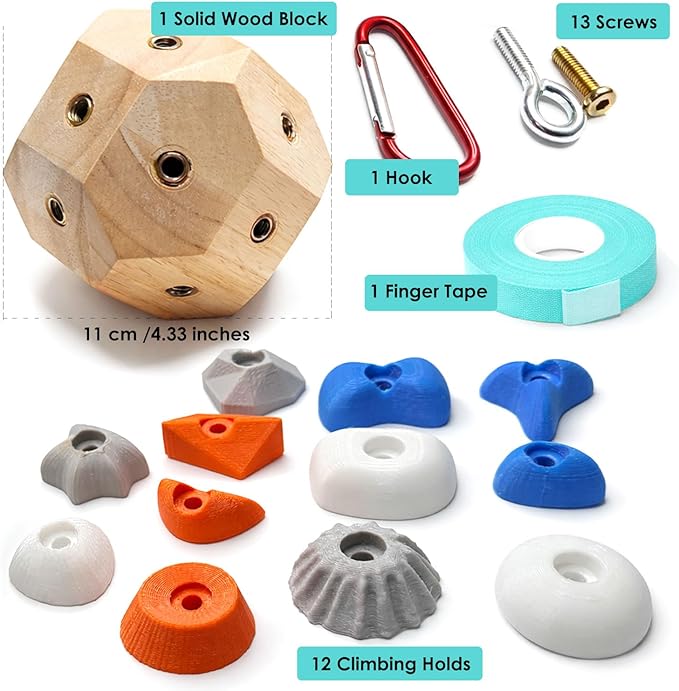 Handcrafted Solid Wood Climbing Boulder Block – Finger Strength Trainer with Custom Routes, Portable Grip Training & Stress Relief Toy, Includes Climbing Keychain & Finger Tape Gift