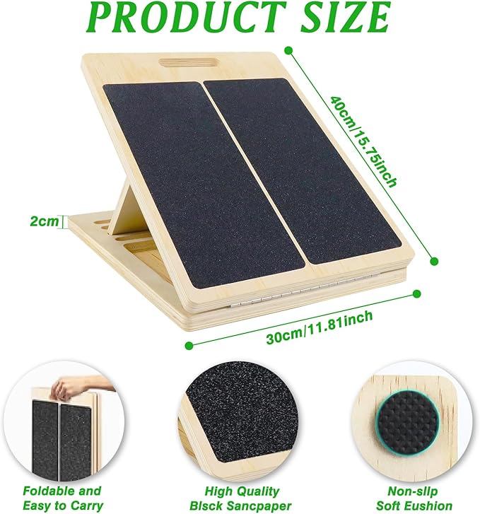 Slant Board for Calf Stretching, Adjustable Portable Wooden Calf Stretcher Incline Board, Balance Beam