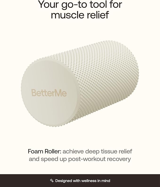 BetterMe Foam Roller for Muscle Recovery – High Density Exercise Roller for Back &Legs – Deep Tissue Massage Roller for Tension, Relief & Stretching (Ivory)