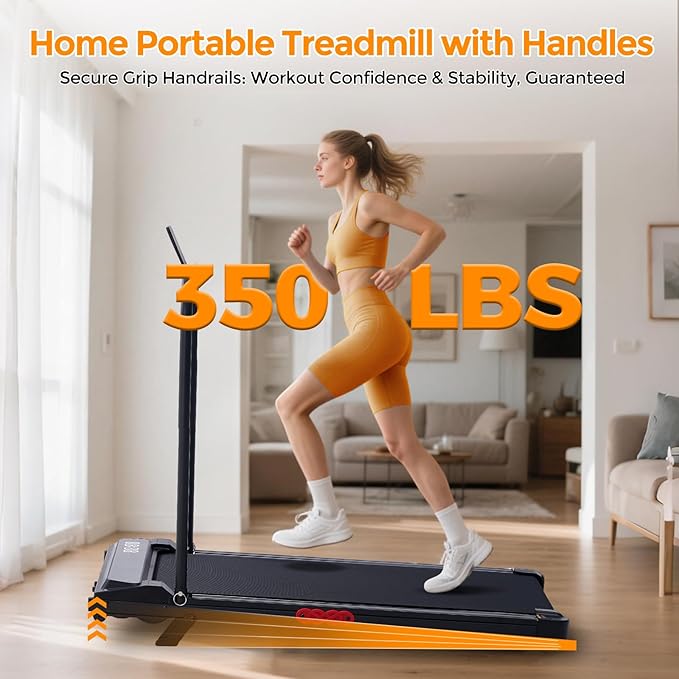 KASSADIN Walking Pad with Handle Bar, 2026 Upgrade Portable Small Treadmill with Handles for Home Small, 3.0HP Under Desk Walking Pad Treadmill with Incline, 0.6-7.6MPH, 350LBS