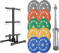 Weight Plate Tree Rack & Weight Set, Strength Training Plate Storage Stand and Barbell Holders for Home Gym, 1100 lb Weight Capacity, Fits Both 1" and 2" Bumper Plates