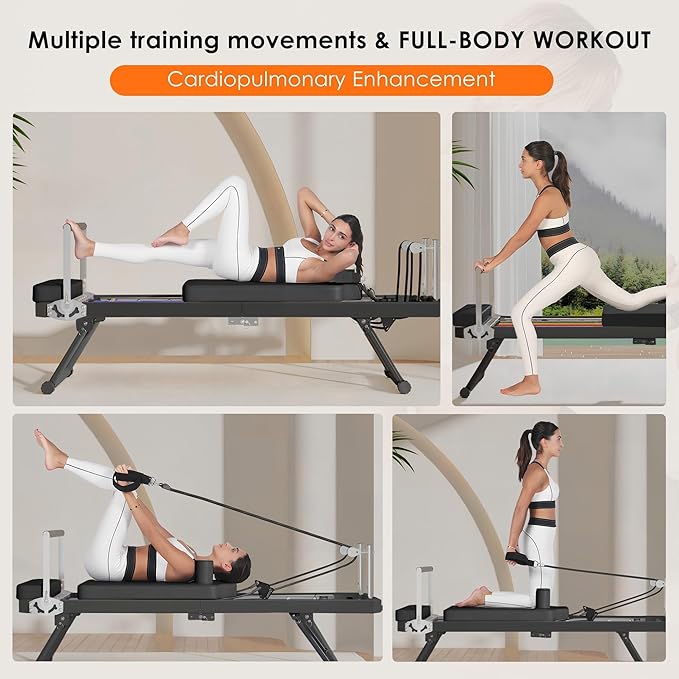 Pilates Reformer Machine for Home Use,Foldable Studio Grade Pilates Equipment, Reformer Pilates Machine with 5 Springs & 11 Resistance Levels | Suitable for Beginners& Professionals