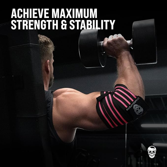 Gymreapers Weightlifting Elbow Wraps (1 Pair) - Flexible 40'' Elbow Compression Strap & Joint Support Brace - for Bench Press, Powerlifting, and Pressing