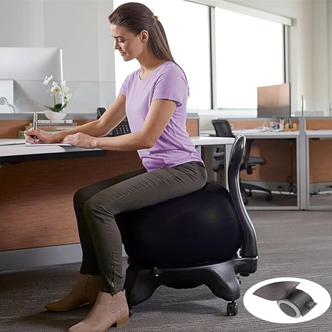 Yoga Ball Chair,Yoga Ball，Exercise Ball, Yoga Ball Chair Balance Ball Chair with Roller Ergonomic Seat for Home & Office Exercise Stability Comfort Yoga Balls Include Air Pump(Black)