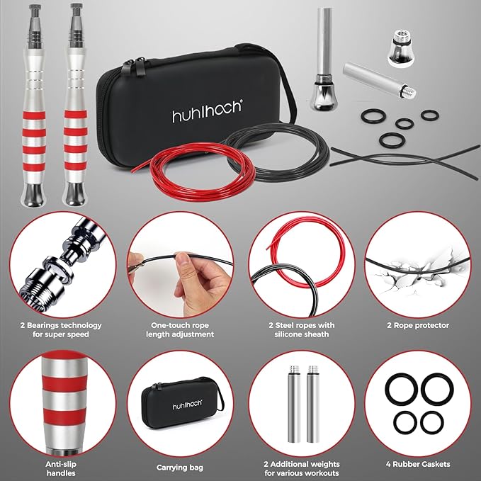 Speed Weighted Jump Rope with Secure Lock Mechanism, 360° Smooth Swivel, Non-Slip Matte Textured Handles, Features 2 Performance Cords for Effective Fitness Workouts