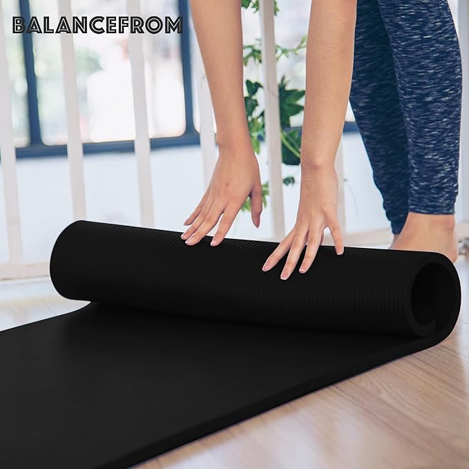 BalanceFrom 71x24 Inches Yoga Mat with Knee Pad and Optional Blocks – Extra 1-Inch Thick Non-Slip Foam with Anti-Tear Surface and Carrying Strap for Home, Studio, or Gym Workouts