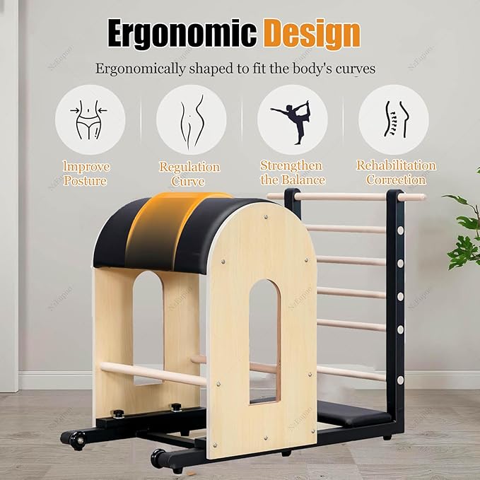 Pilates Barrel Equipment, Wooden Pilates Ladder Exercise for Home Workout, Professional Yoga Fitness Gym Strength, Body Stretch and Flexibility Use Black