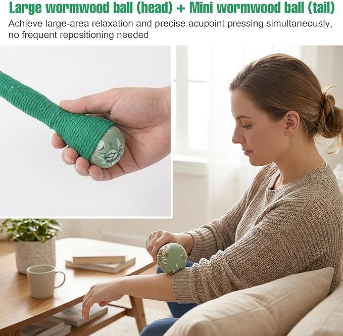 2PCS Long Size Lymphatic Drainage Hammer, Manual Body Massage Hammer, Anti Slip Longer Handheld Herbal Massage Hammer with Two Ends for Back Pain Relief (Light Green)