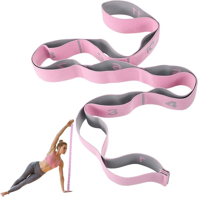 Stretching Strap with 11 Loops Yoga Stretch Strap for Physical Therapy Pilate Ballet Dance Non Slip Exercise Leg Stretch Band for Hamstring Leg Stretching Flexibility (Pink)