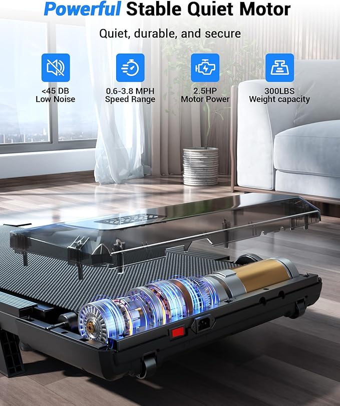 DeerRun Under Desk Walking Pad Treadmill for Home & Office, 6% Manual Incline, 2.5 HP, 0.6–3.8 MPH Walking Speed, 300 lb Capacity, App & Remote Control