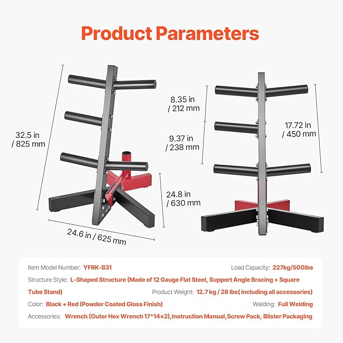 Happybuy Weight Plate Rack, L Frame Weight Plate Tree for 2 In Weight Plates, Standard Weight Plate Tree, 500 lbs Load Capacity Weight Storage Holder, Home Gym Barbell Rack Storage Stand, Black & Red