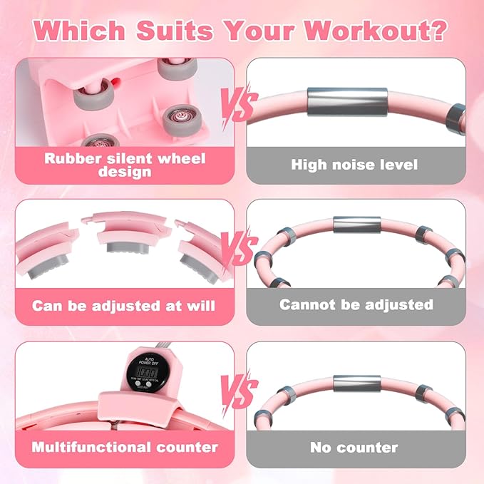 Smart Silent Weighted Fitness Hoop with Counter, Adjustable 30"-50" Infinite Exercise Hoop - A Spinning Hoop for Waist & Adult Weight Loss, Includes Tape Measure & Backpack for Women & Beginners