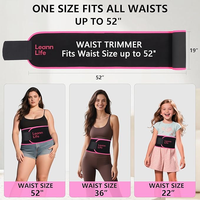Waist Trimmer Belt – One Size 52″ Fits All Women & Men, Premium Neoprene Sweat Waist Trainer for Workout & Fitness