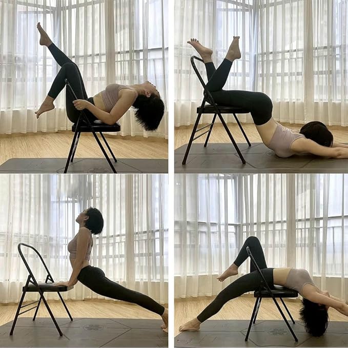 Pilates Yoga Assist Chair - Backless Folding Chair for Abs and Core,Balance Inversions,Flexibility,Strength Training,Black